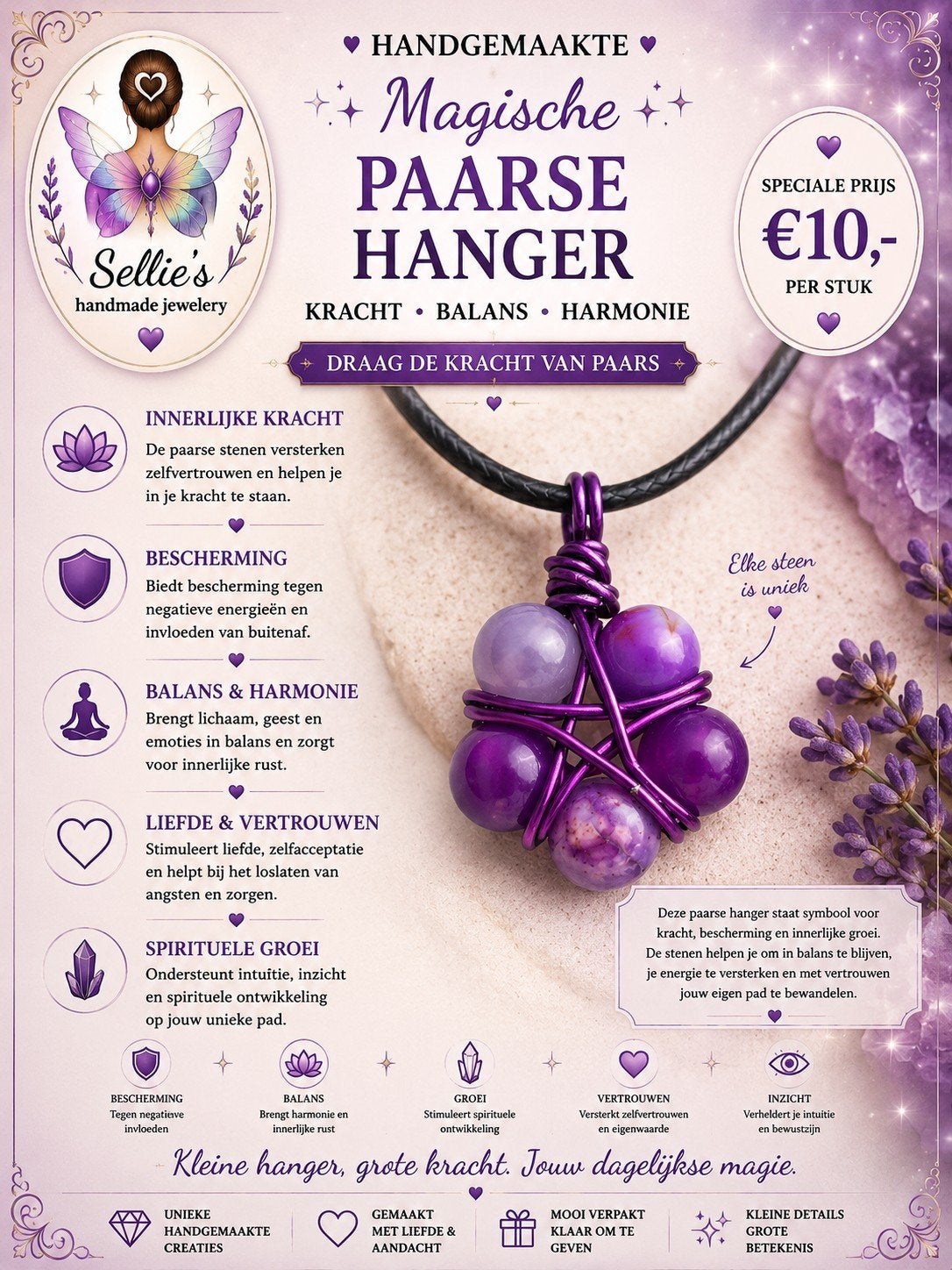 ✨️🦋Sellie's handmade jewelery🦋✨️, Sieraden, Tassen en Uiterlijk, Kettingen, Paars, Nieuw, Ophalen of Verzenden, Steen of Mineraal