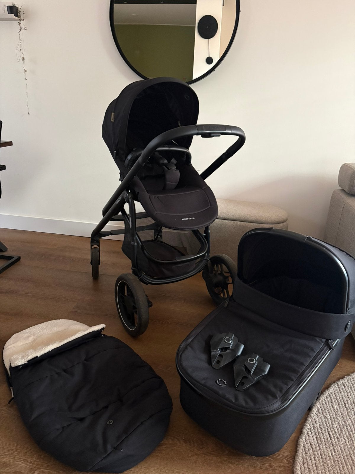 Maxi-Cosi Plaza Plus zwart. 2 in 1 wagen incl. voetenzak, Gebruikt, Met reiswieg, Maxi-Cosi, Ophalen