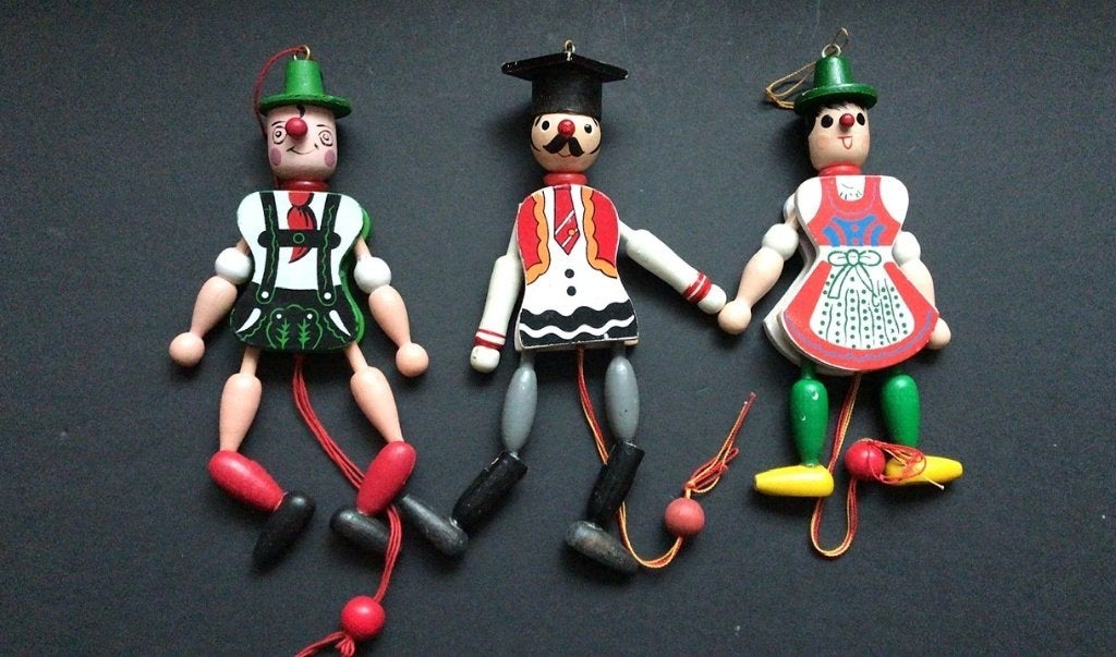 Vintage Trekpopje Figuur Jumping Jack Hout 20 cm, Ophalen of Verzenden, Gebruikt