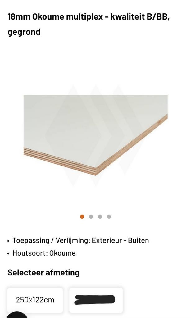 1x Okoumé plaat 18 mm wit gegrond 250x122cm, Ophalen, Nieuw, Multiplex
