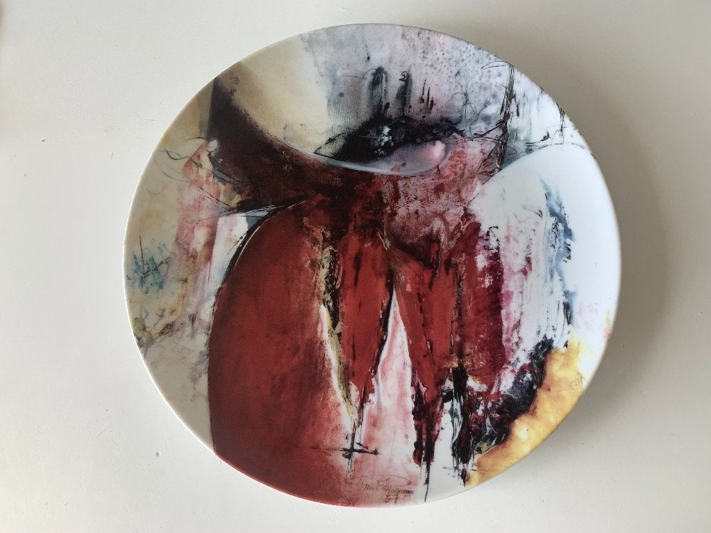 Proeven van kunst bord Tineke Roijmans Feestgedruis, Ophalen, Bord