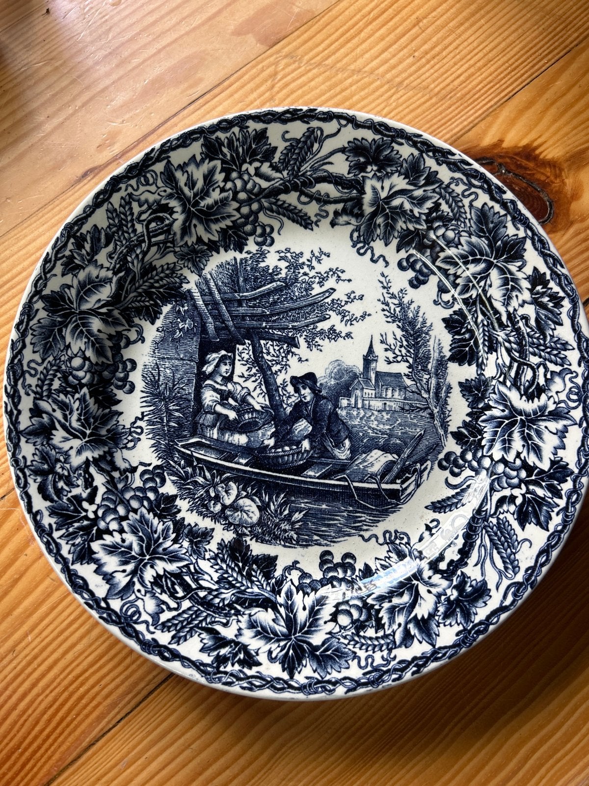 Oud Société Céramique Maastricht wandbord blauw transferware, Antiek en Kunst, Ophalen of Verzenden