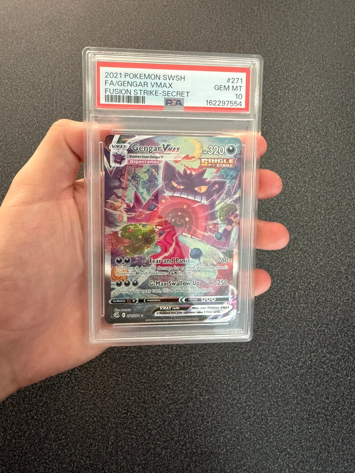 New Cert Gengar Vmax (FST 271) Fusion Strike PSA 10, Ophalen of Verzenden, Nieuw, Losse kaart