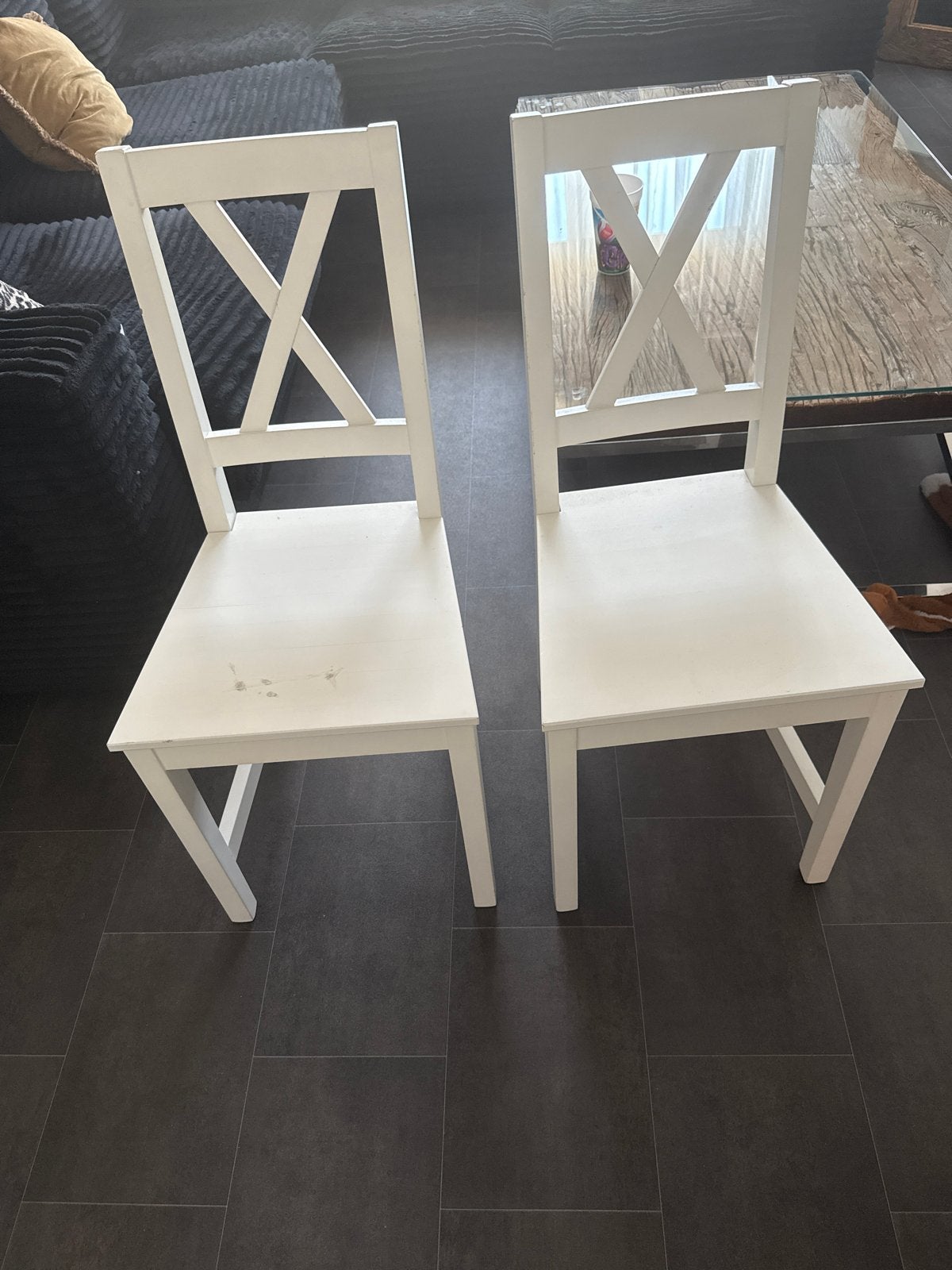 Set van 2 witte houten stoelen met kruisrug, Ophalen, Gebruikt, Twee, Wit