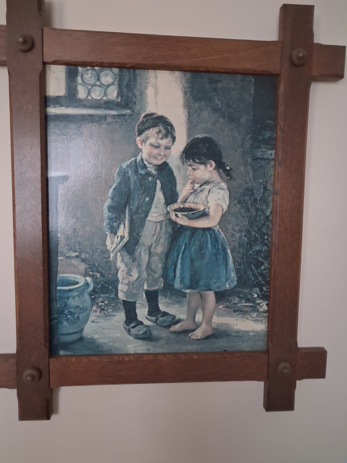 Vintage schilderij jongen / meisje, Ophalen of Verzenden