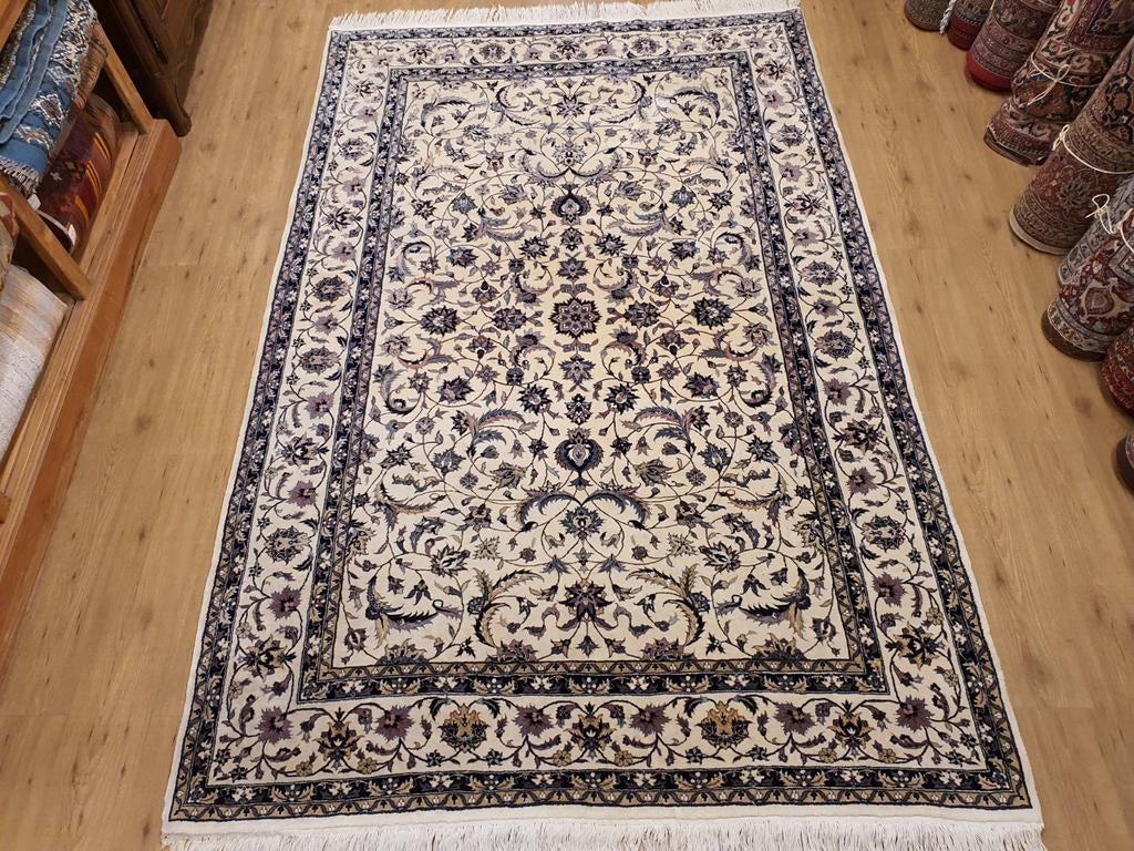 Vintage handgeknoopt oosters tapijt nain 305x187, Tweedehands, Perzisch, 150 tot 200 cm, 200 cm of meer