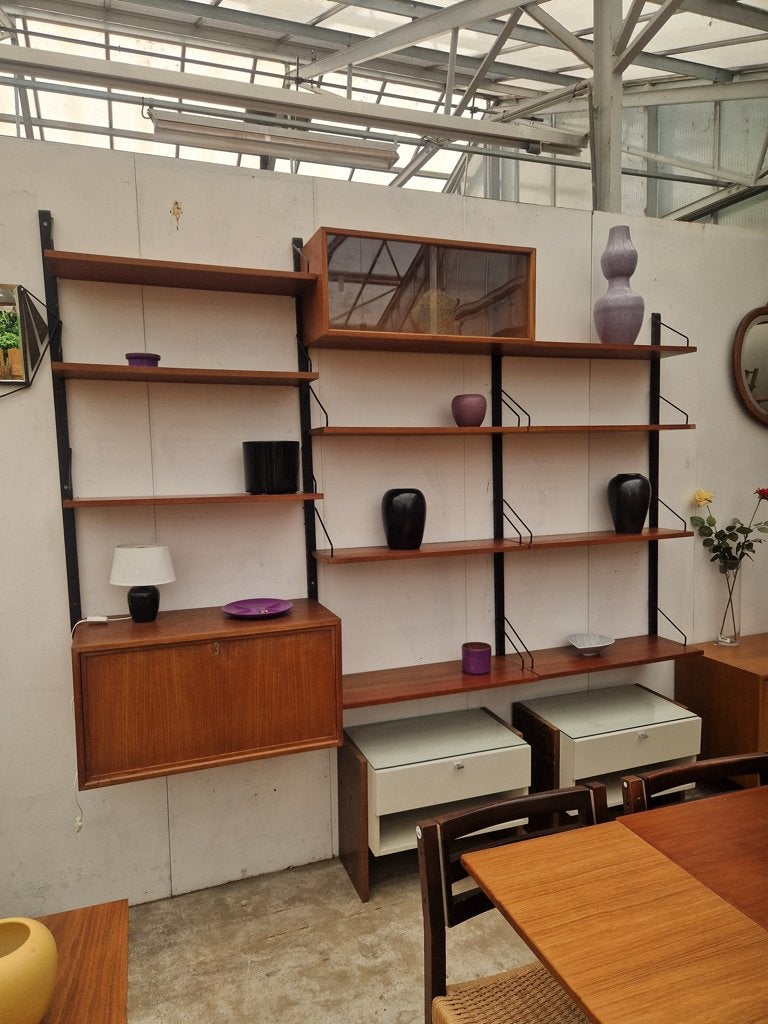 Vintage wandsysteem Paul Cadovius, 245cm, Huis en Inrichting, Kasten | Wandmeubels, Ophalen, Gebruikt, Teakhout, Met deur(en)