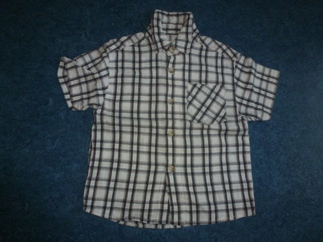 1 blauw/witte geblokte blouse met korte mouw maat 92, Kinderen en Baby's, Kinderkleding | Maat 92, Ophalen of Verzenden, Zo goed als nieuw