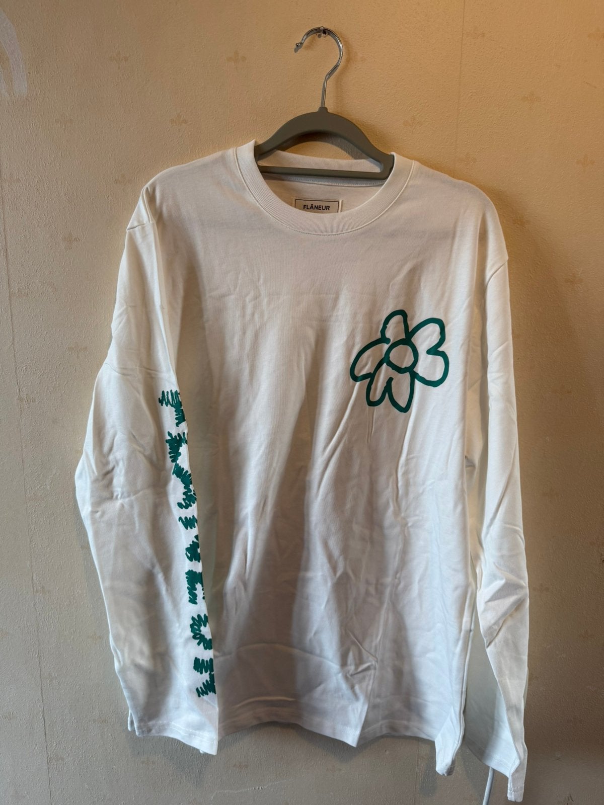 Flaneur longsleeve shirt wit met groen bloem maat M, Kleding | Heren, Ophalen of Verzenden, Zo goed als nieuw, Wit