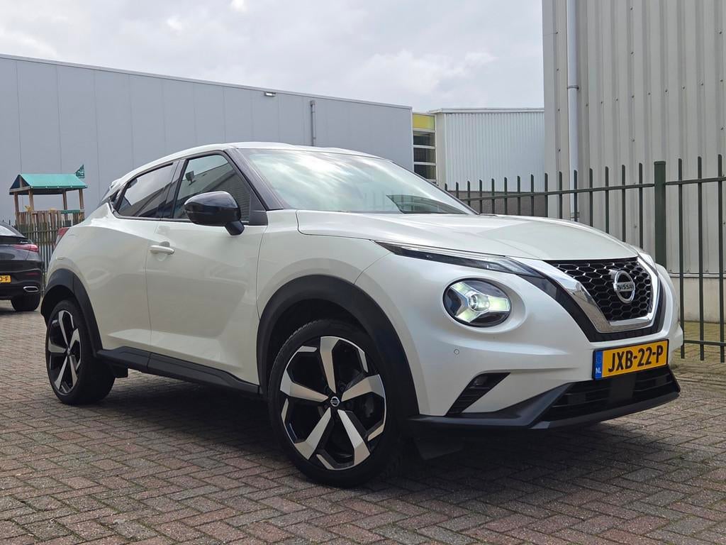 Nissan Juke 1.0 DIG-T Tekna 360Camera-Keyless-Bose, Met garantie (alle), Leder en Stof, Wit, Bedrijf