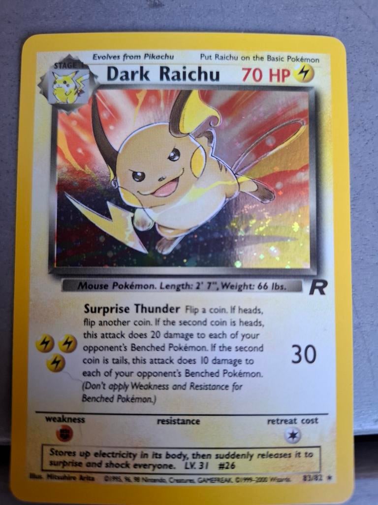Pokemon kaart dark raichu, Ophalen of Verzenden