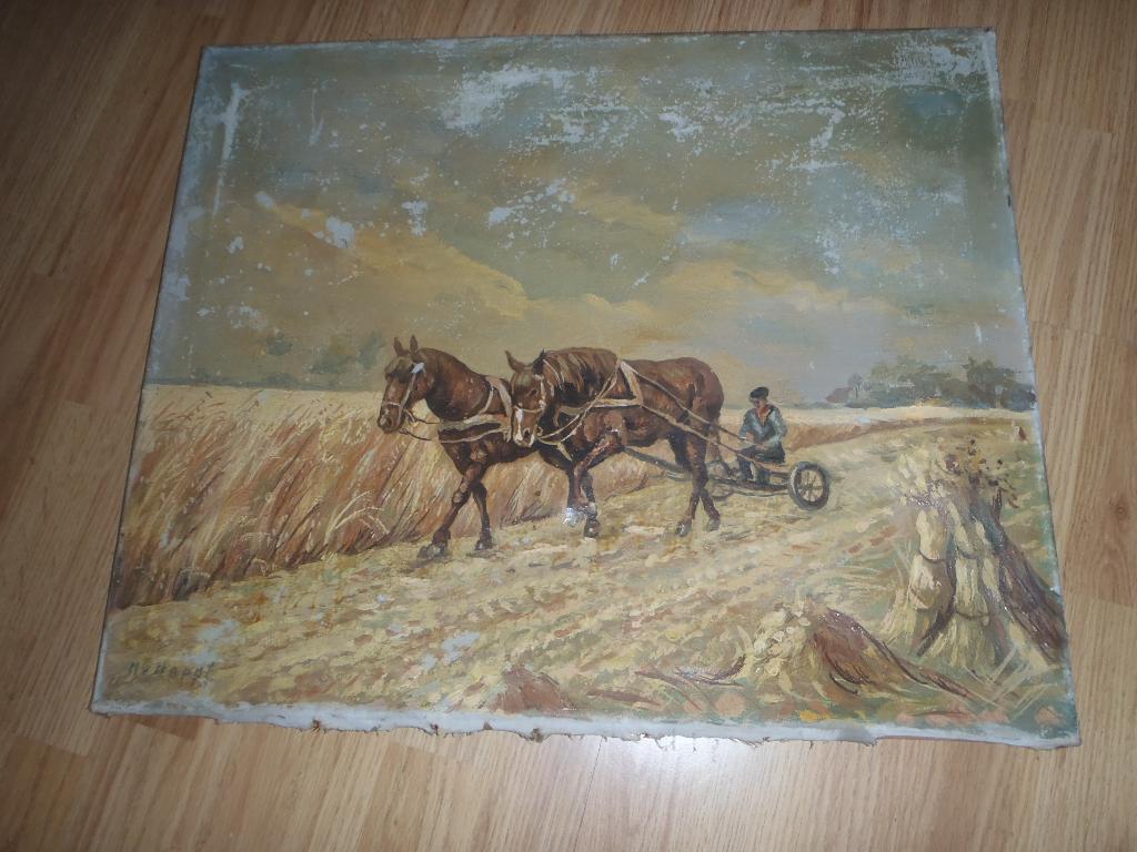 Een oud doekje paarden   50 x  61 cm, Huis en Inrichting, Ophalen, 50 tot 75 cm, Zo goed als nieuw, Schilderij