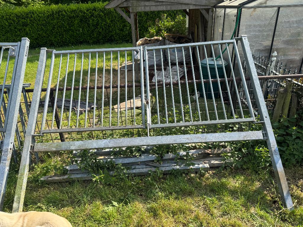 Gegalvaniseerde dubbele poort, Tuin en Terras, Tuinhekken en Hekwerk, Ophalen, Met poort, Gebruikt, Spijlenhekwerk