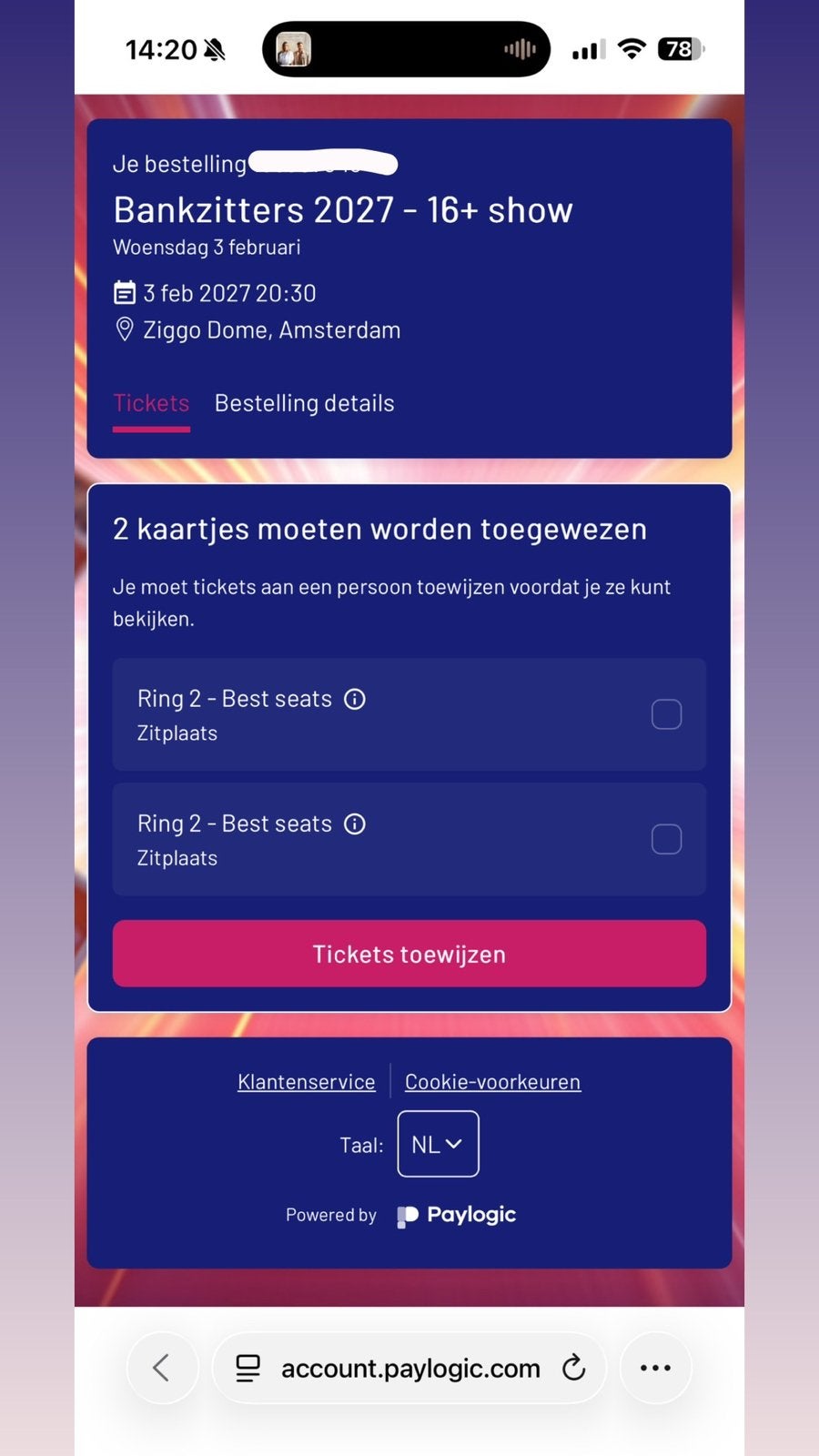 2 kaartjes bankzitters 3 feb, Twee personen, Februari