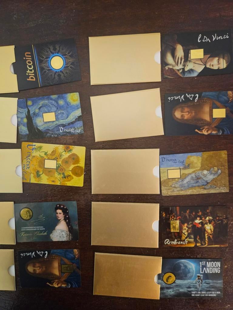 Diverse 10 stuks 1/1000 oz 24 Karaat Goud Coincard Collectie, Ophalen of Verzenden, Nieuw