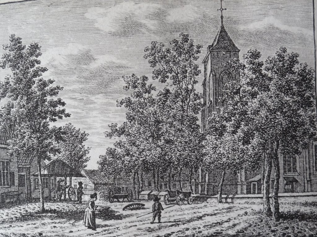 Kopergravure Aagtekerke met kerk ca.1790 K. F. Bendorp, Verzenden, Stadsgezicht, Gravure, Origineel