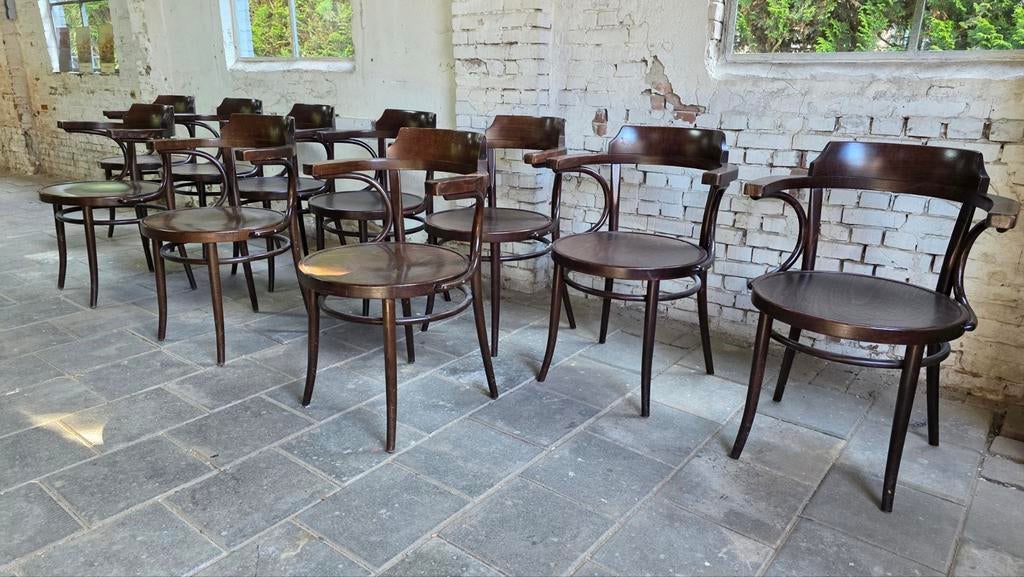 Vintage caféstoelen - bistrostoelen met armleuning 10 stuks, Ophalen, Gebruikt, Bruin, Nb