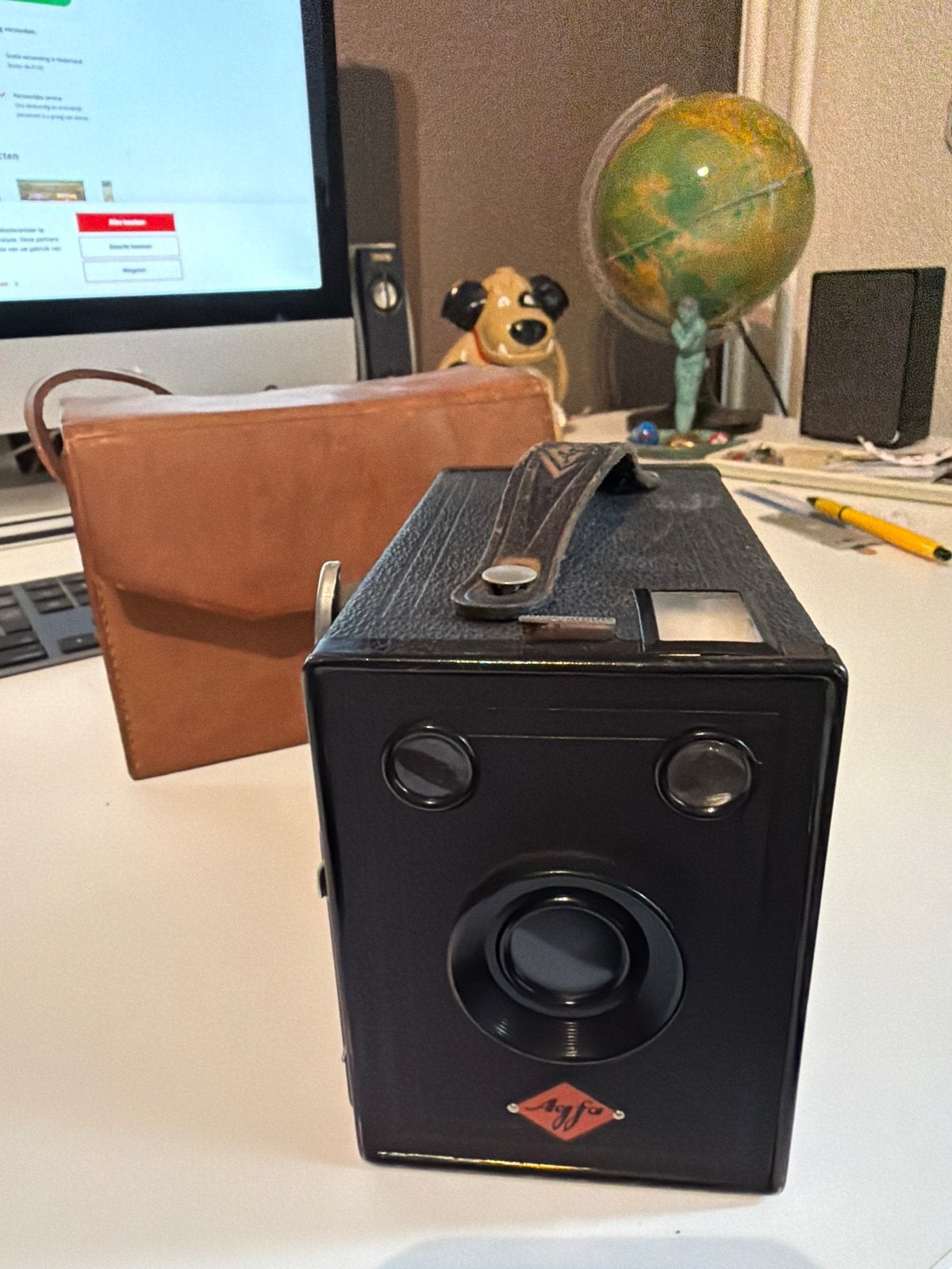 Agfa Box 6x9 camera B2 uit 1930 met originele leren tas, Ophalen of Verzenden