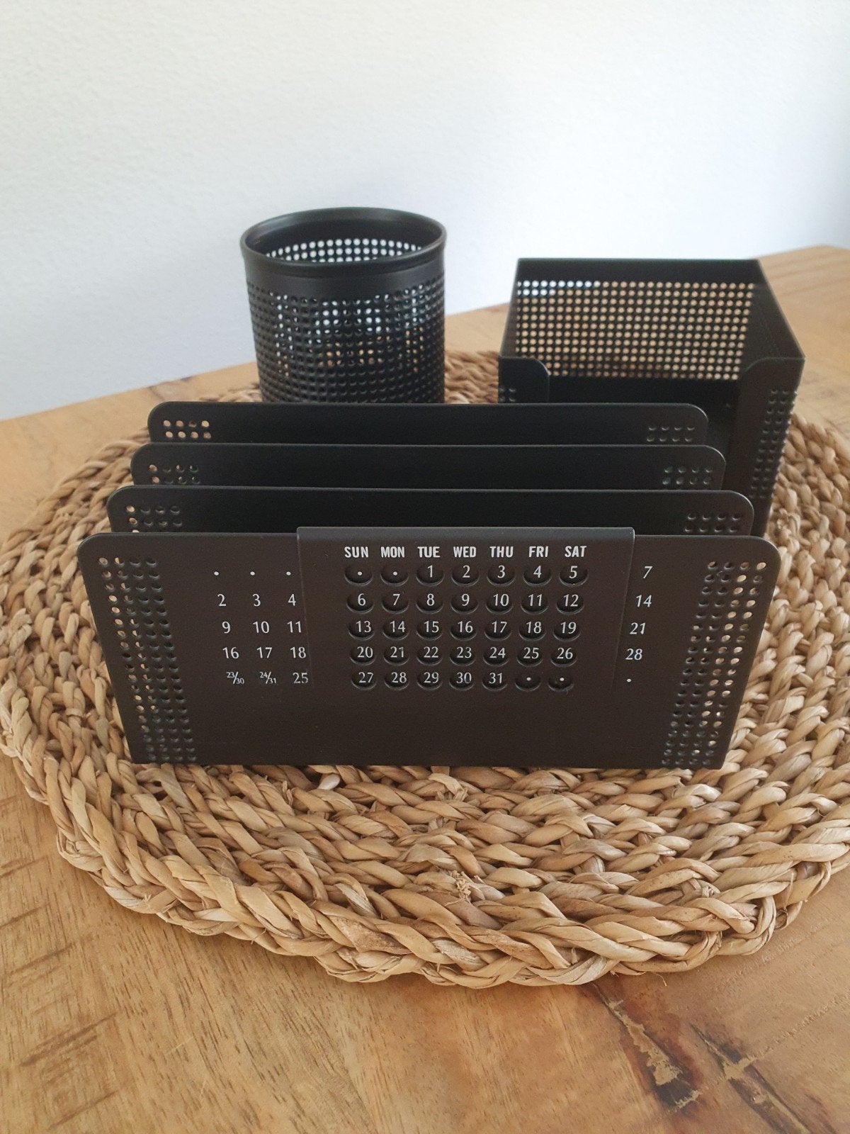 Zwart metalen bureau-organizer set met kalender, Ophalen of Verzenden