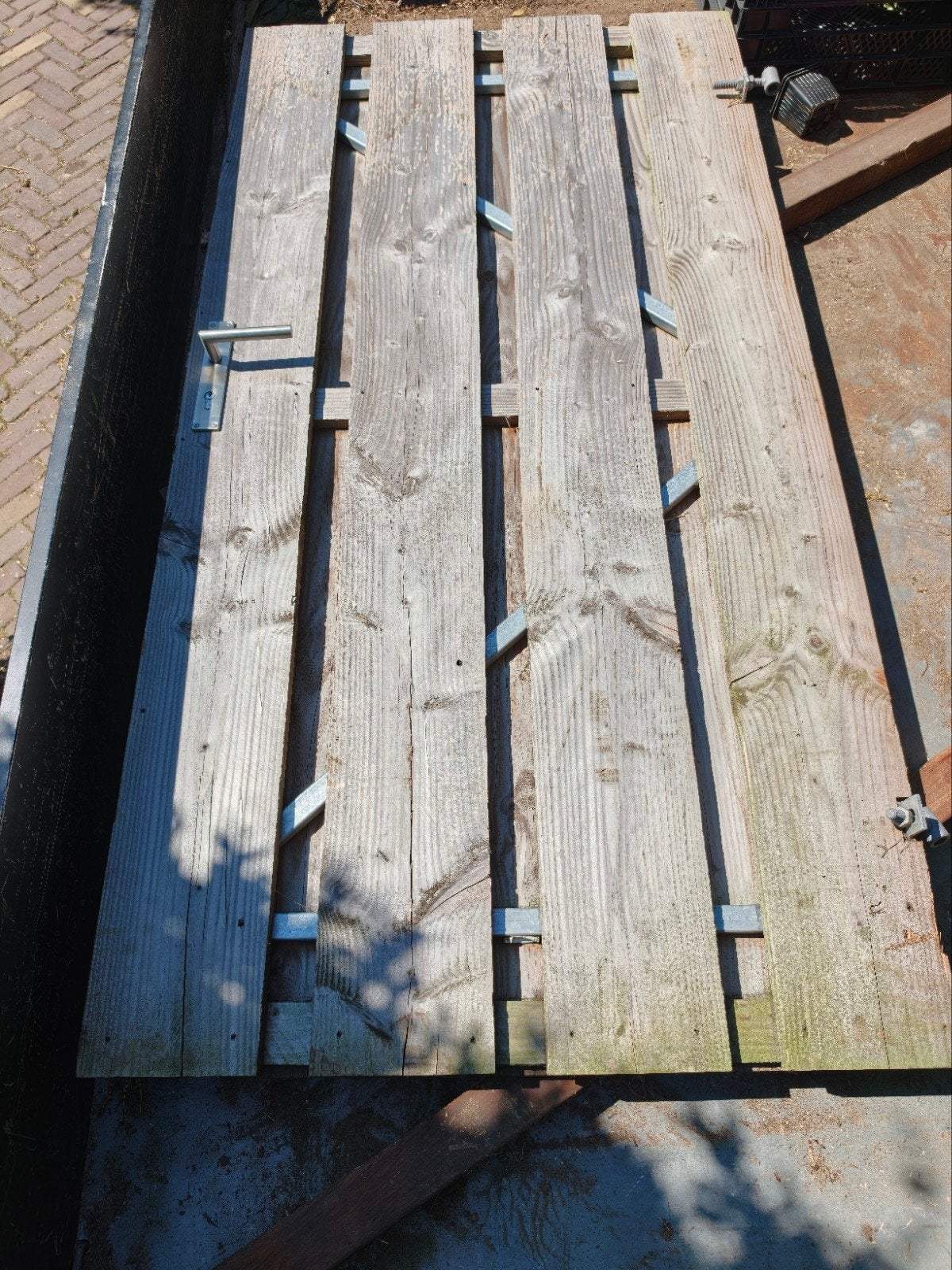 Poortdeur Douglas met stalen frame 100/180, Tuin en Terras, Ophalen, 1 tot 2 meter, Minder dan 3 meter, Zo goed als nieuw