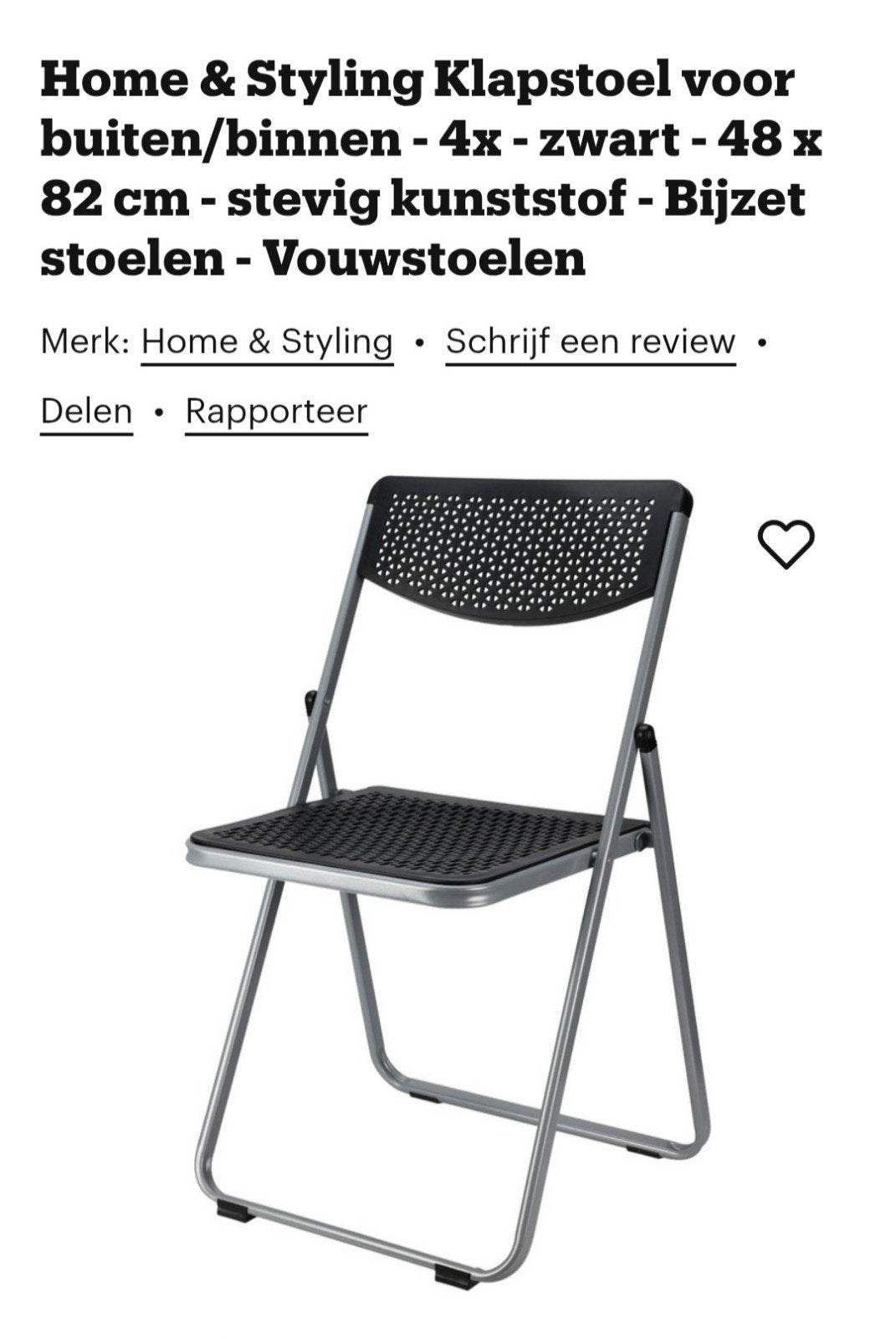 4x klapstoel  - zwart  - stevig kunststof - Bijzet stoelen, Ophalen of Verzenden, Zwart, Kunststof, Vijf, Zes of meer stoelen