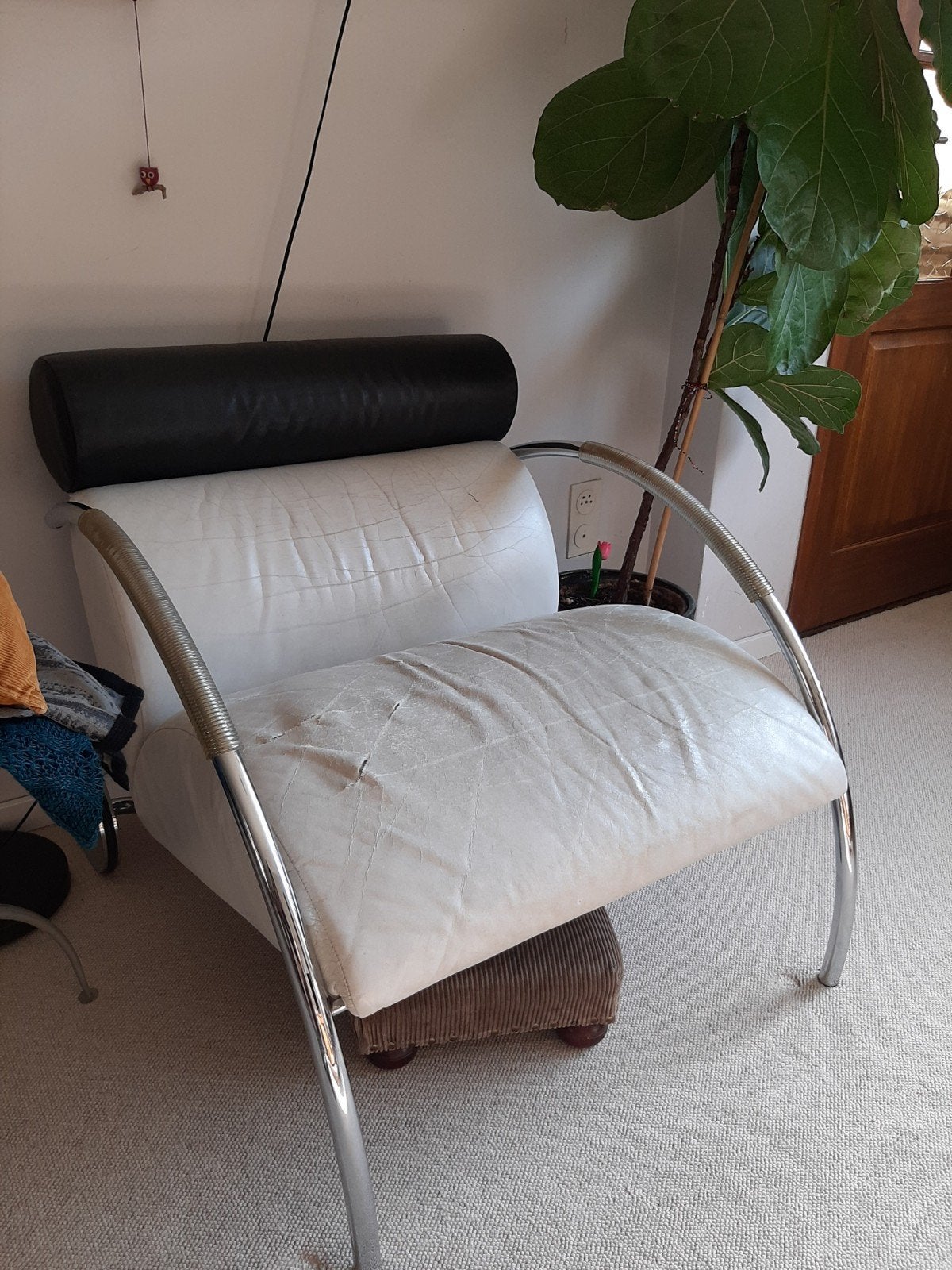 COR Sitcomfot fauteuil - Wit leer met chromen frame, Gebruikt, Design, Modern, 75 tot 100 cm, Ophalen of Verzenden