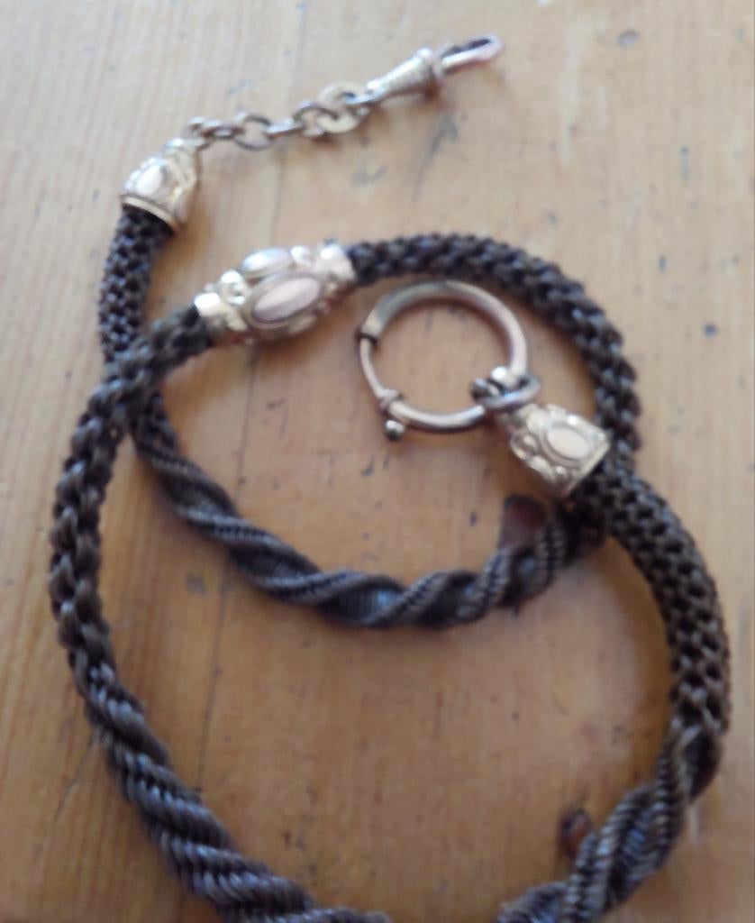antieke double horlogeketting van mensenhaar 40 cm, Verzenden, Zo goed als nieuw