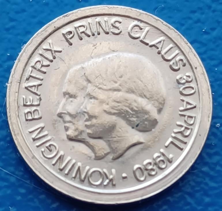 Herdenkingsstuiver Beatrix en Claus - Koningin en Prins 1980, Verzenden, Overige materialen, Nederland