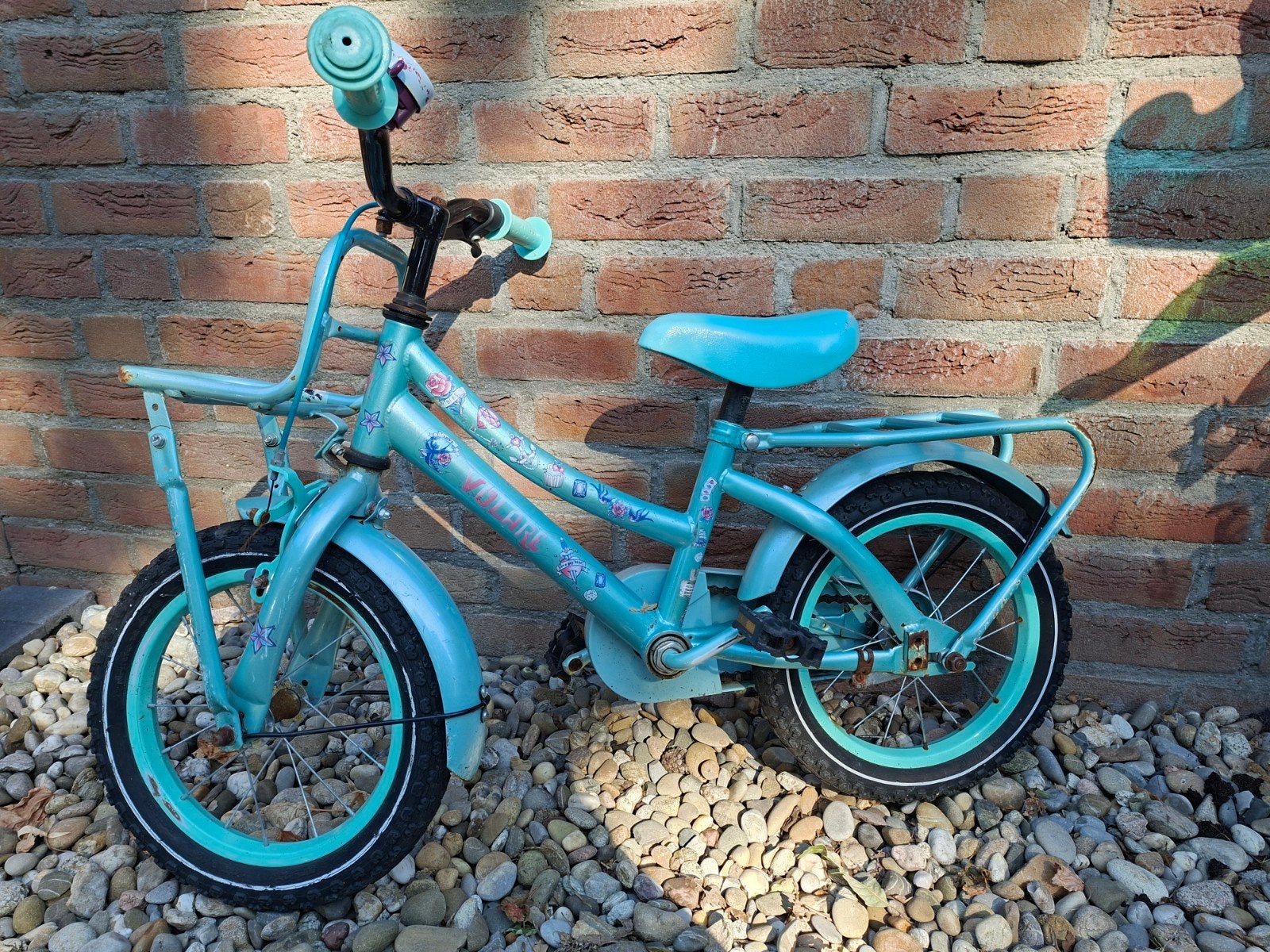 Kinderfiets met zijwieltjes - Blauw/Turquoise, Ophalen, Terugtraprem, Zijwieltjes, Gebruikt