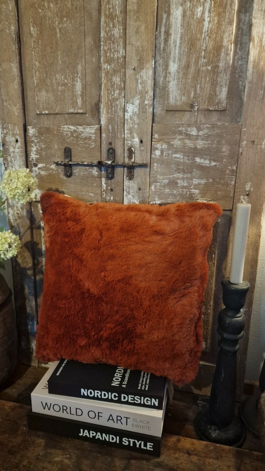 Kussen Zaya faux fur/velours terracotta 45x45 cm nieuw, Ophalen of Verzenden