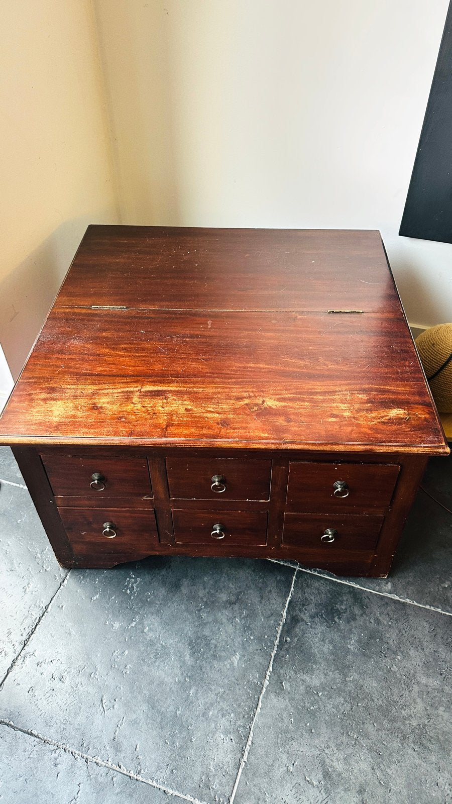 Houten salontafel met lades - Gebruikt, Gebruikt, 75 cm of meer, Rechthoekig, Hout