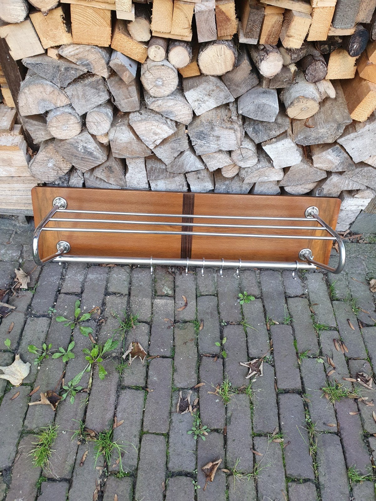 Vintage wandkapstok hout/chroom jaren 50/60, ., Zo goed als nieuw, ., Minder dan 100 cm
