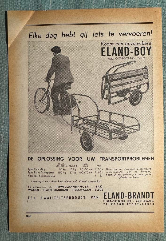 Advertentie Eland Boy fiets transporter Eland Brandt, Verzenden, Zo goed als nieuw, Motoren