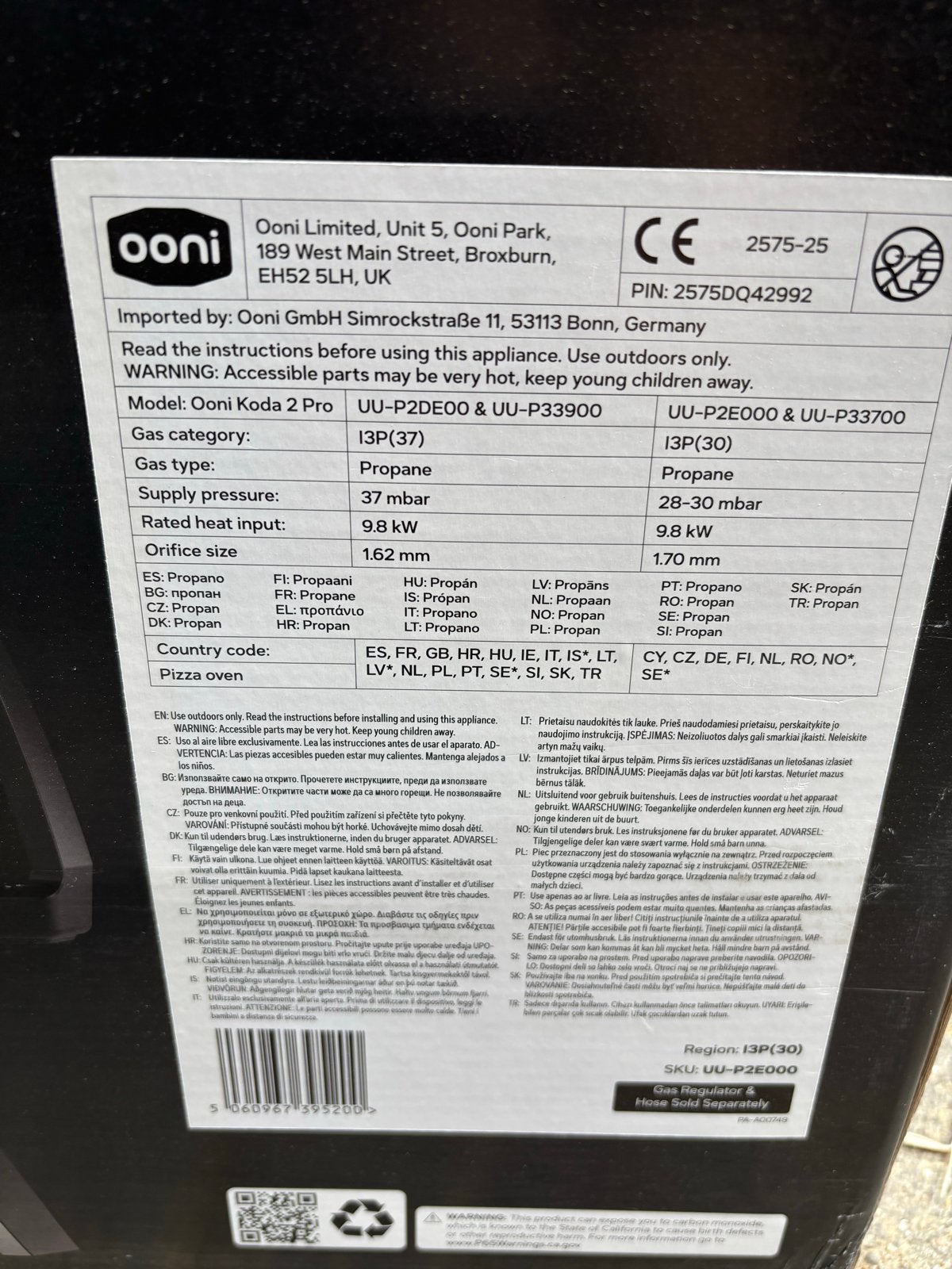 Ooni Koda 2 Pro 18" Gasgestookte Pizzaoven - Nieuw in doos, Tuin en Terras, Pizzaovens, Ophalen, Nieuw