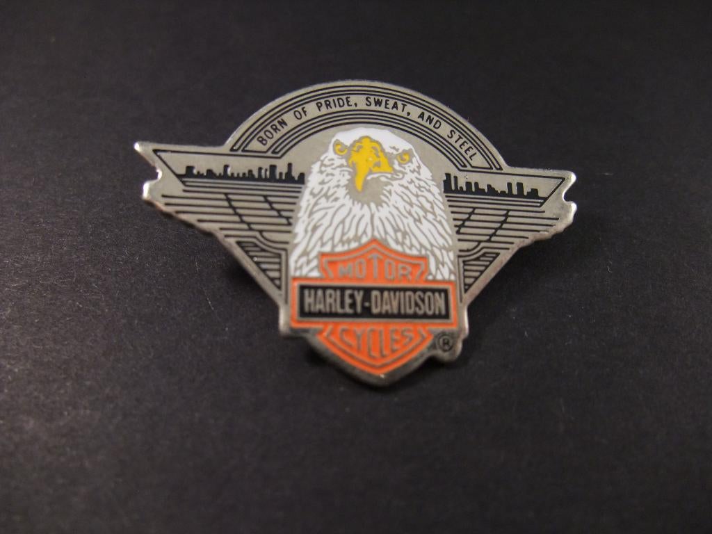 Harley-Davidson, Born of Pride, Sweat, and Steel, pin, Ophalen of Verzenden, Gebruikt, Overige onderwerpen