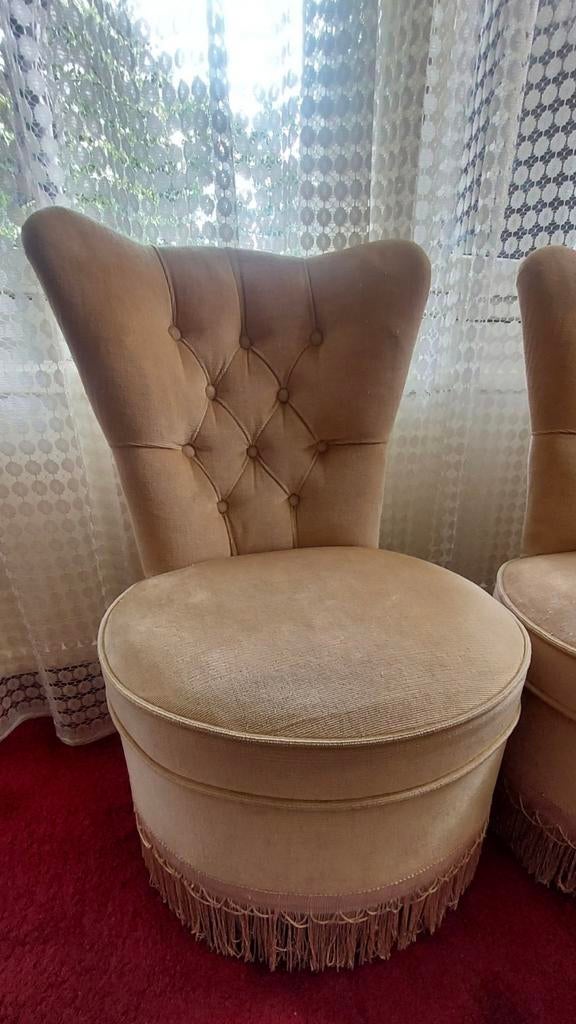 Vintage velvet stoel met fransjes, Ophalen, Minder dan 75 cm, Stof, 50 tot 75 cm