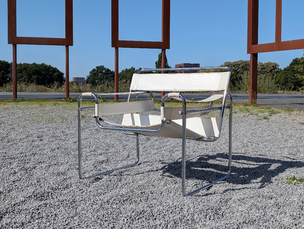 Marcel Breuer B3 Wassily stoel Bauhaus ontwerper, Ophalen, Gebruikt, Bauhaus, Wit