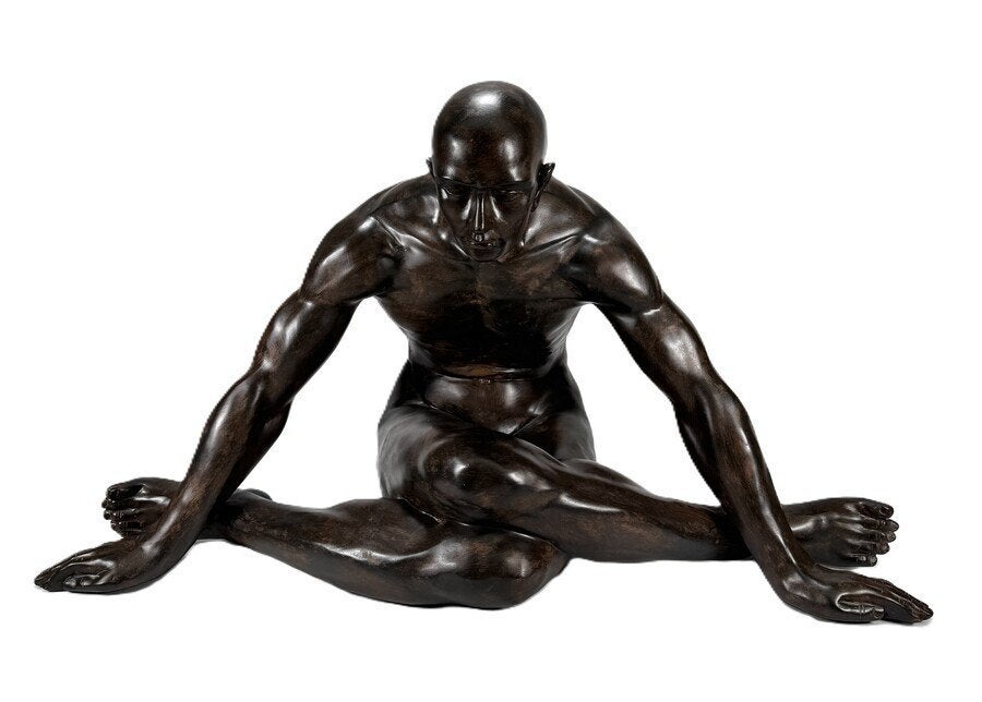 313. Polystone beeld - zittende naakte man, ca. 2000, Ophalen, Gepatineerd, Beeld, Modern