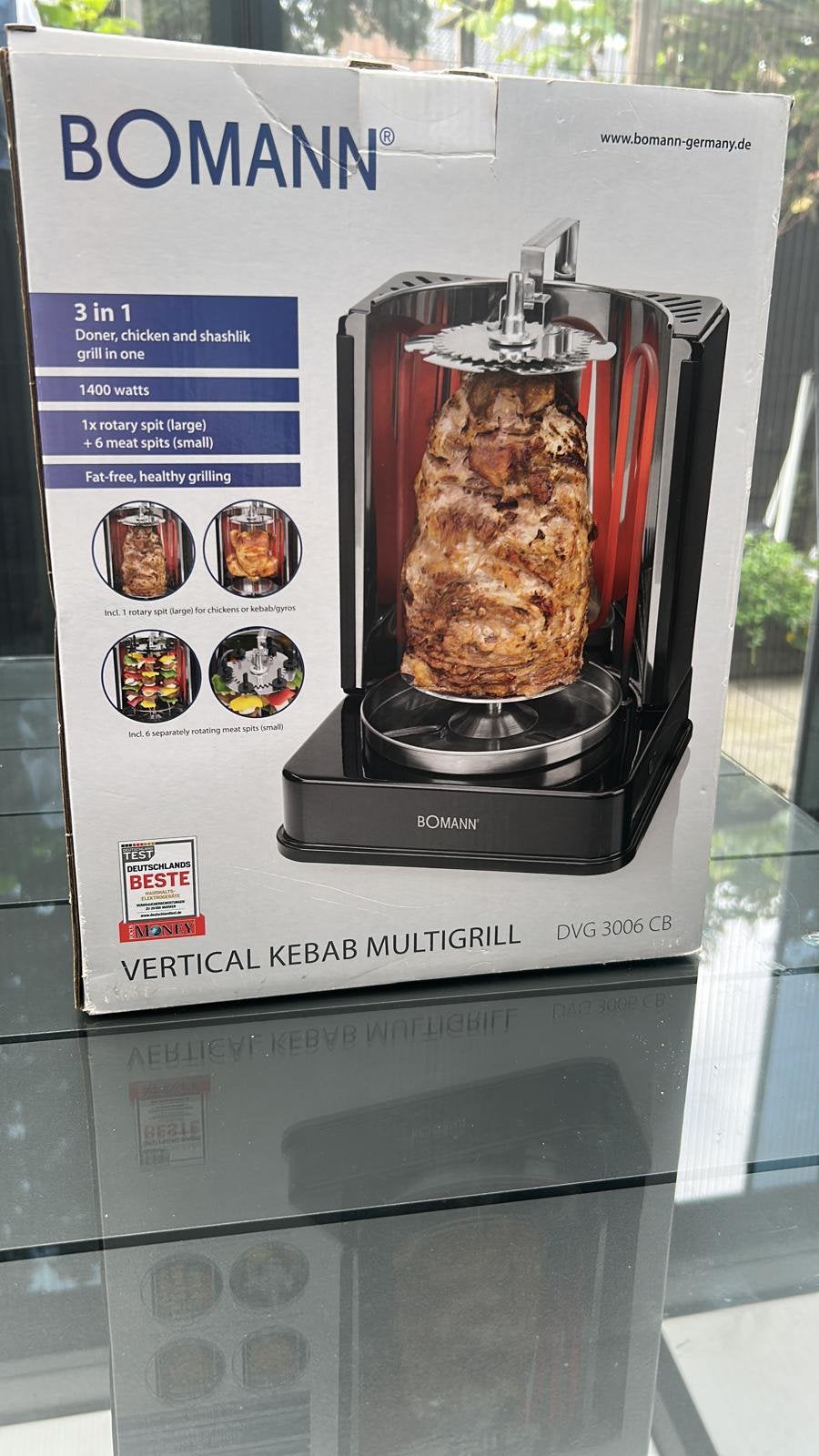 Bomann DVG 3006 CB Kebab Multigrill 3in1 Döner, Kip 1400w, Witgoed en Apparatuur, Ophalen, Zo goed als nieuw, Minder dan 45 cm