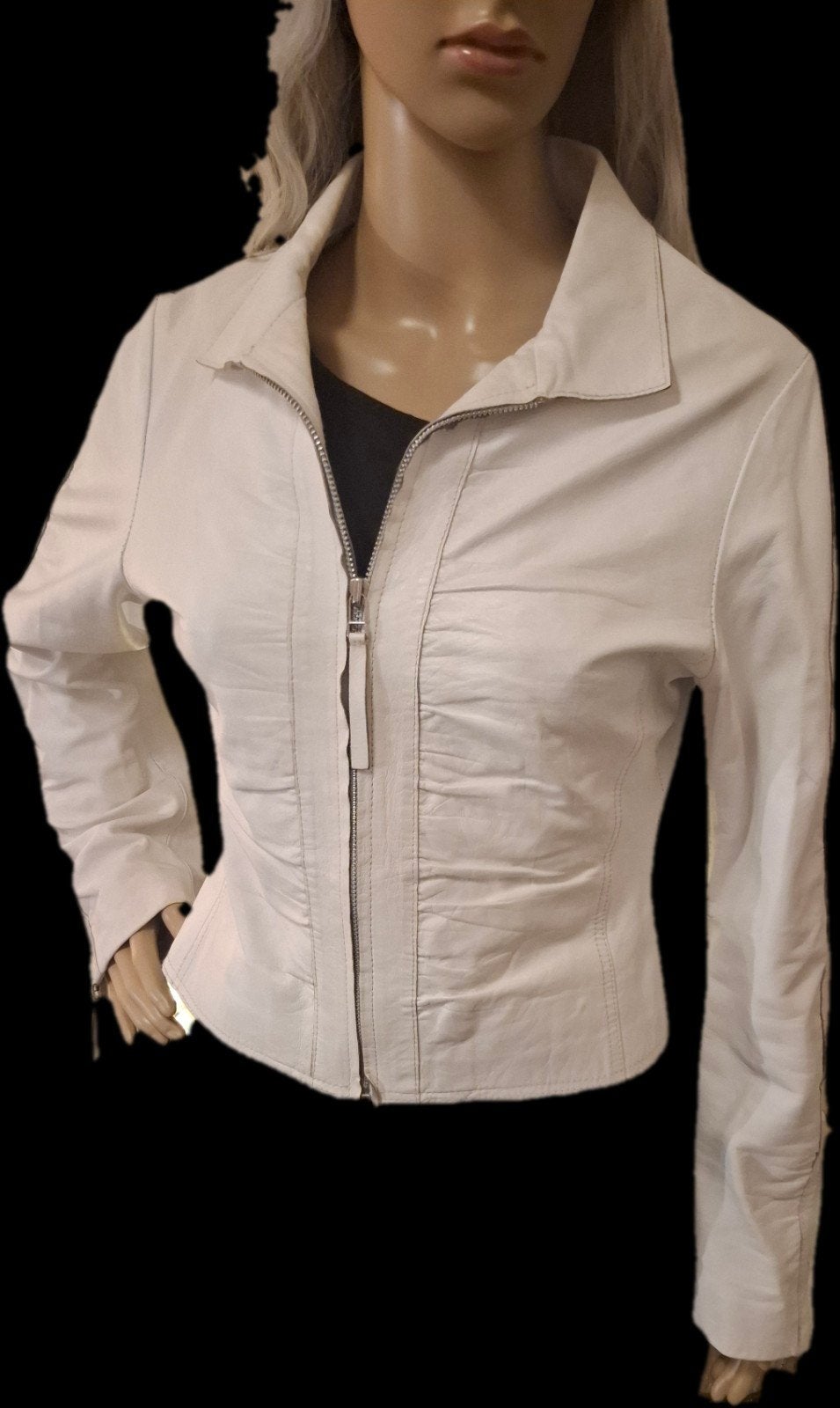 Wit echt leren jasje maat M, Kleding | Dames, Jassen | Zomer, Ophalen of Verzenden, Zo goed als nieuw, Maat 38/40 (M), Wit