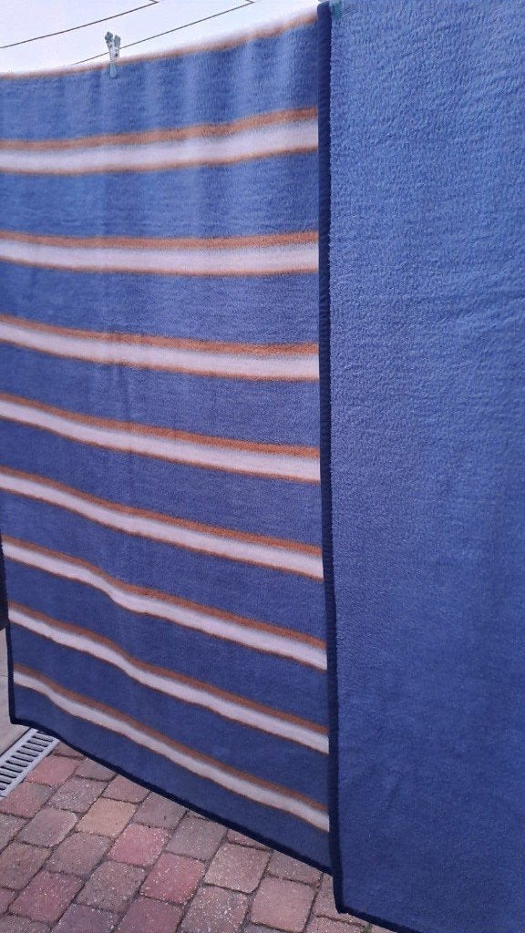 Vintage Leidse van Wijk Deken - Blauw met strepen, Overige merken, Blauw, Ophalen of Verzenden, Zo goed als nieuw