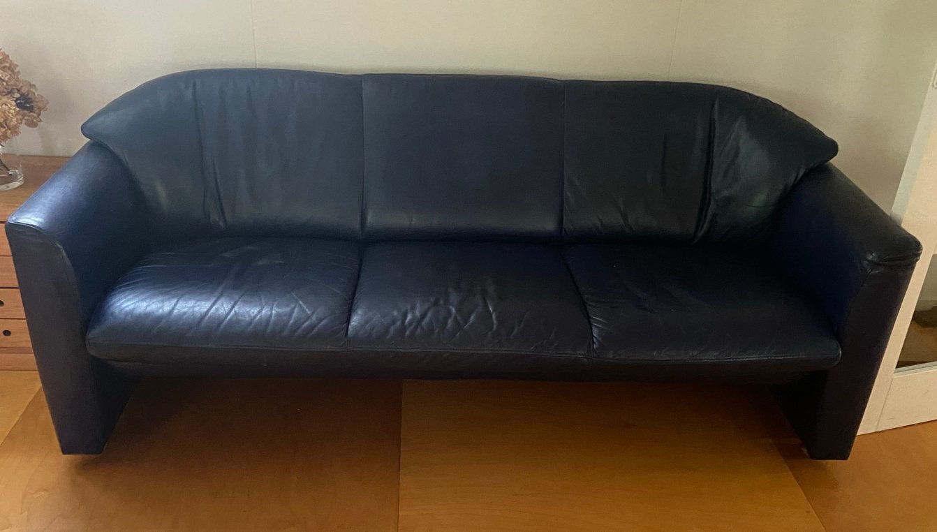 Mooie donker blauwe Leolux bank, Ophalen, Gebruikt, Tweepersoons, Rechte bank