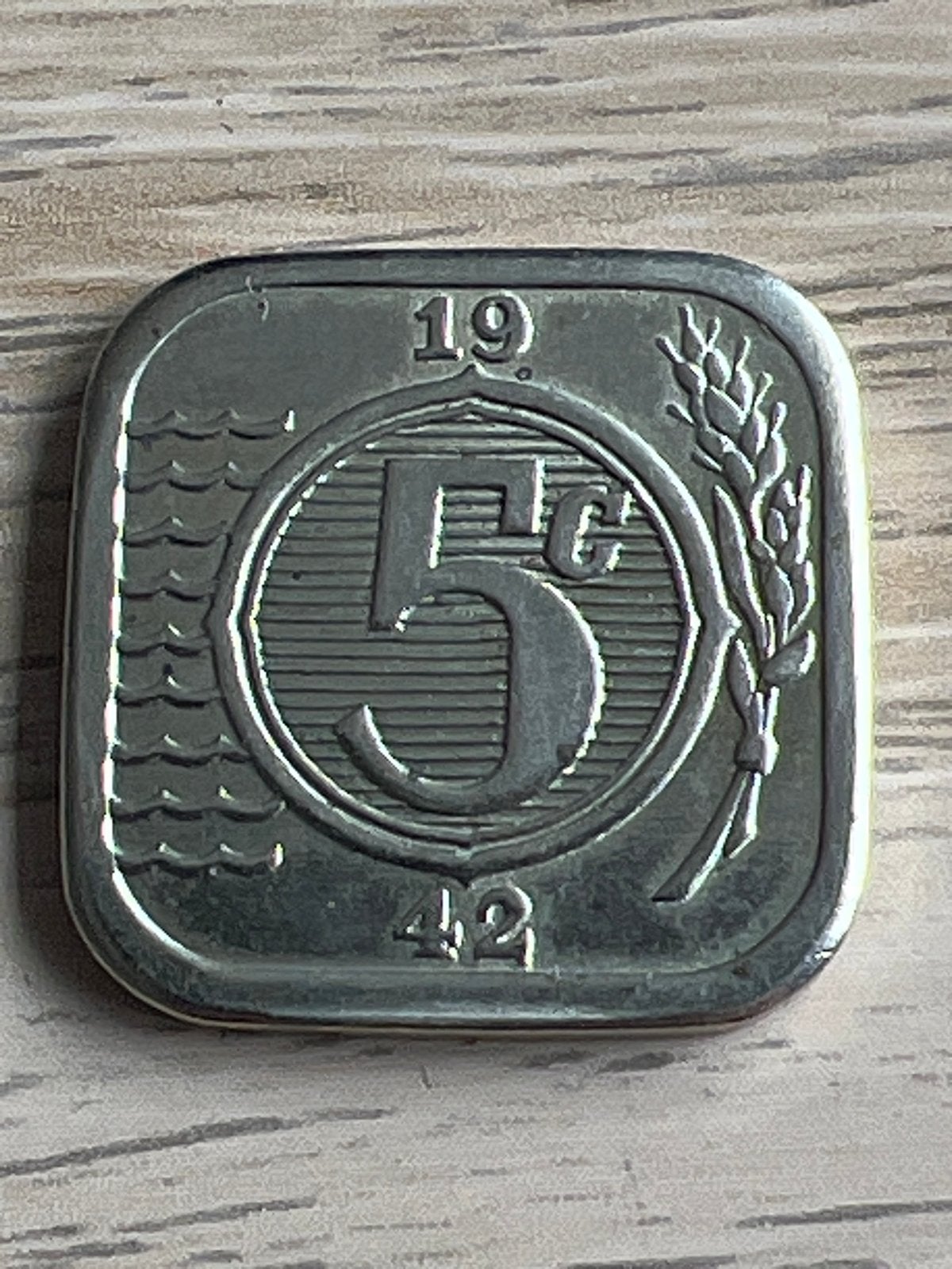 Vierkante stuiver 1942 - Nederlandse munt, Ophalen of Verzenden, Koningin Wilhelmina, 5 cent, Losse munt