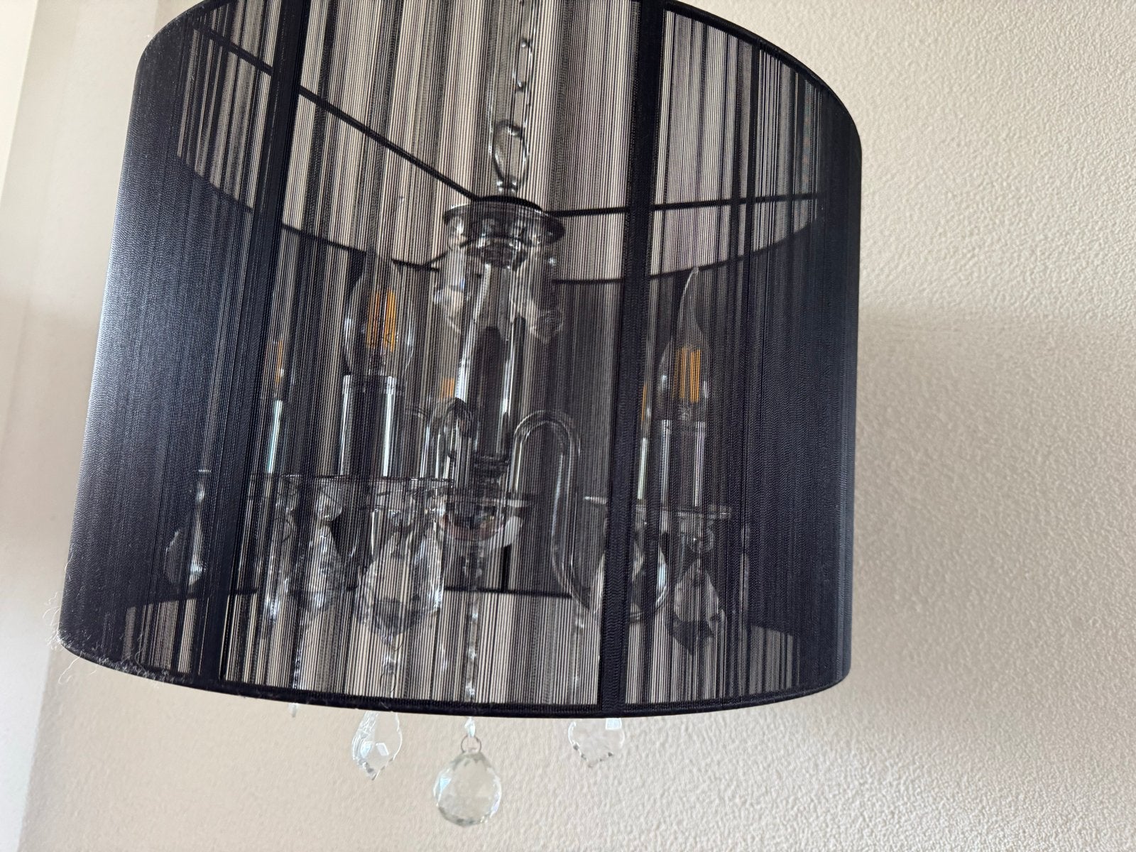 Elegante Ranex hanglamp met zwarte kap en kristallen, Ophalen, Zo goed als nieuw, Metaal, E14 (klein)