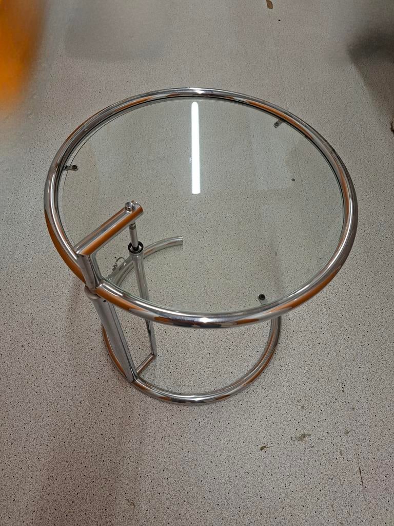 Verstelbare Glazen Bijzettafel - Chroom Design, Gebruikt, Rond, 55 tot 75 cm, Glas