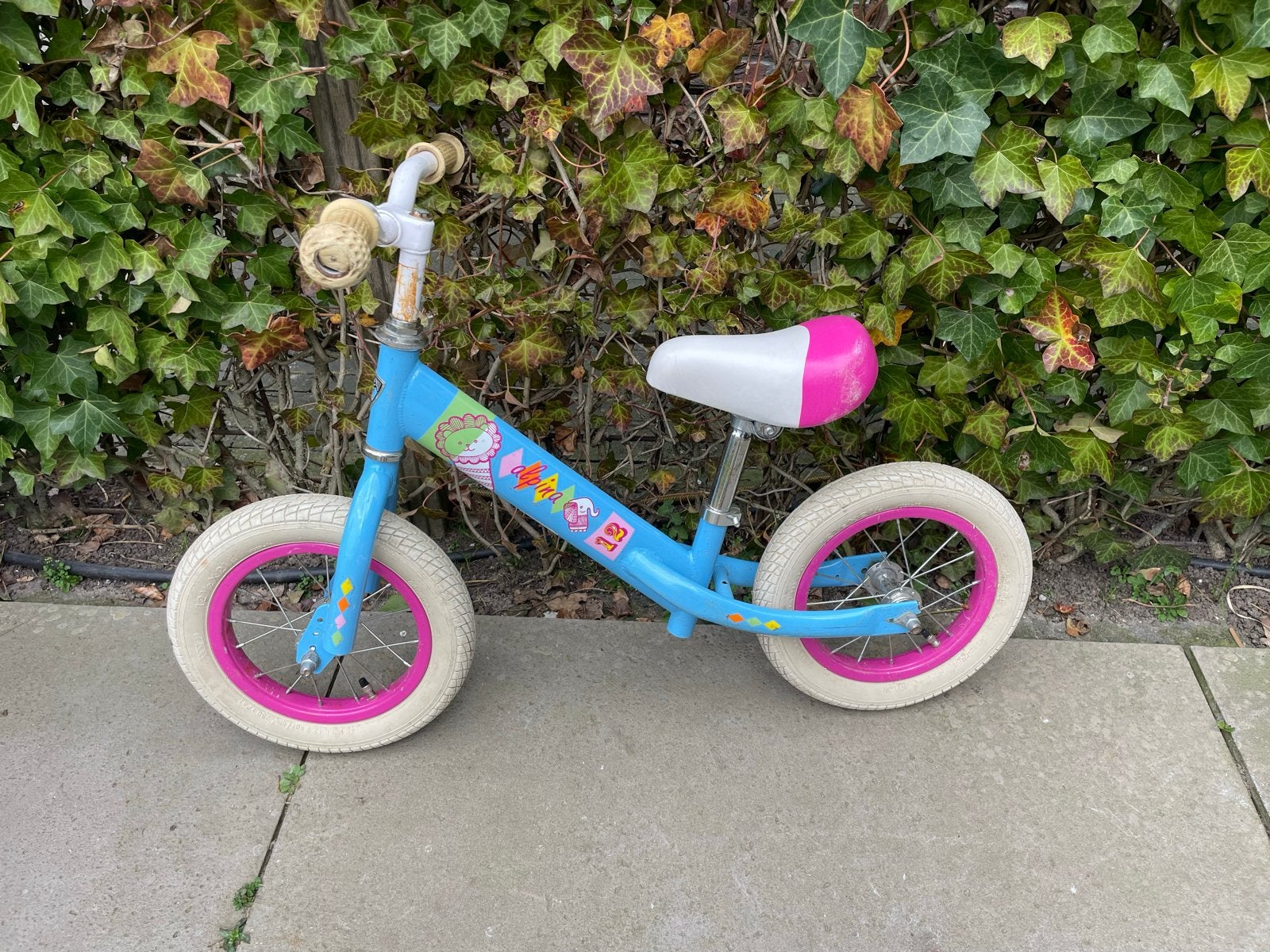 Alpina Loopfietsje 12,5 inch blauw met roze velgen, Ophalen of Verzenden, Gebruikt, Minder dan 16 inch