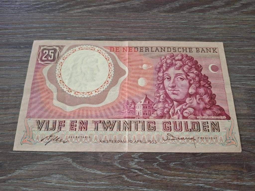 Heel mooi biljet 25 gulden Huygens, 1955, Ophalen of Verzenden, 25 gulden