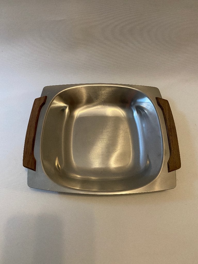Retro Mooie Stainless Steel 18/8 RVS Denmark schaal met teak, Gebruikt, Schaal, Ophalen of Verzenden, Metaal