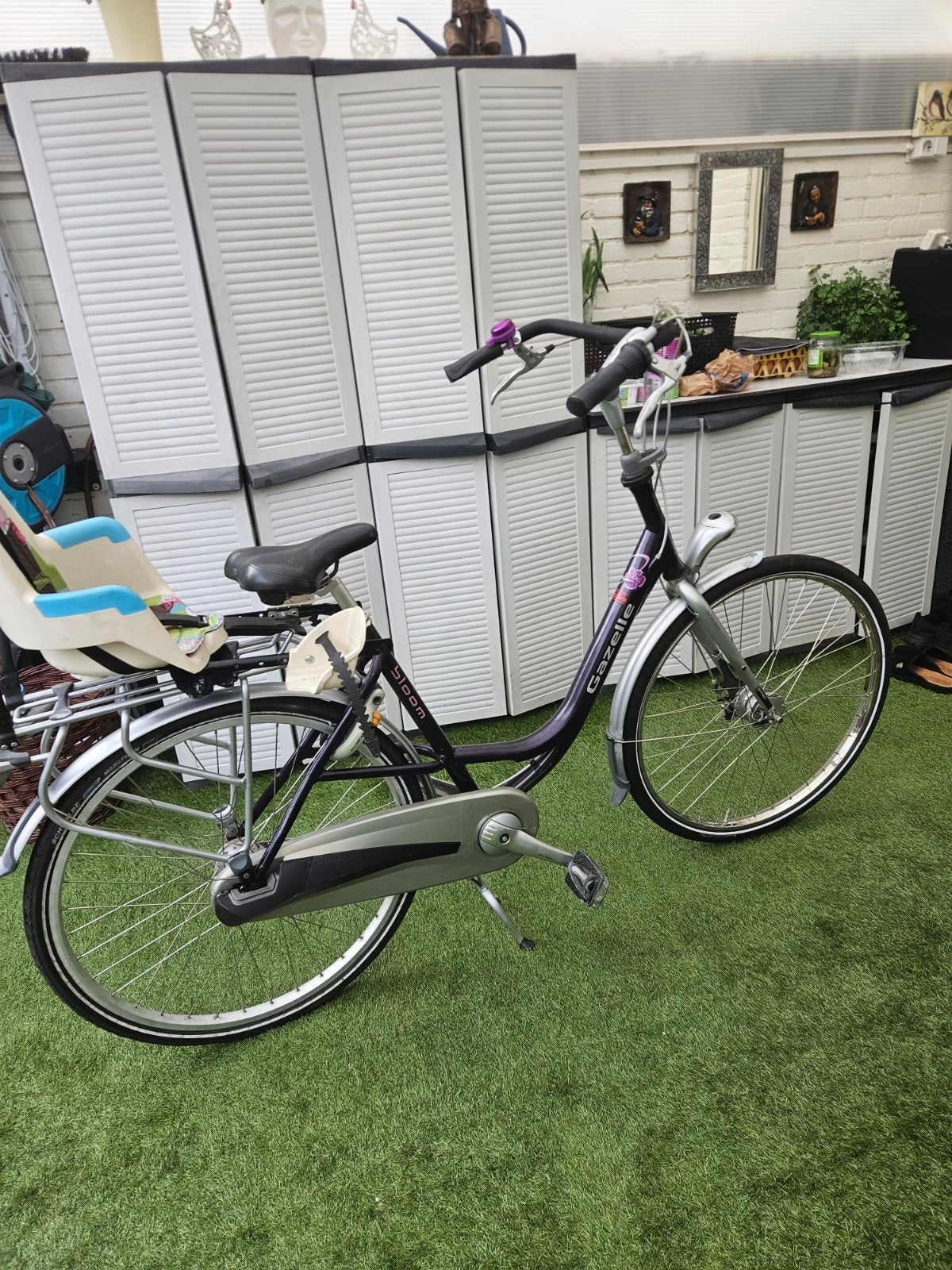 Gazelle Bloom Moederfiets met BOBIKE kinderzitje, Ophalen of Verzenden, Zo goed als nieuw, Gazelle, Dubbele standaard