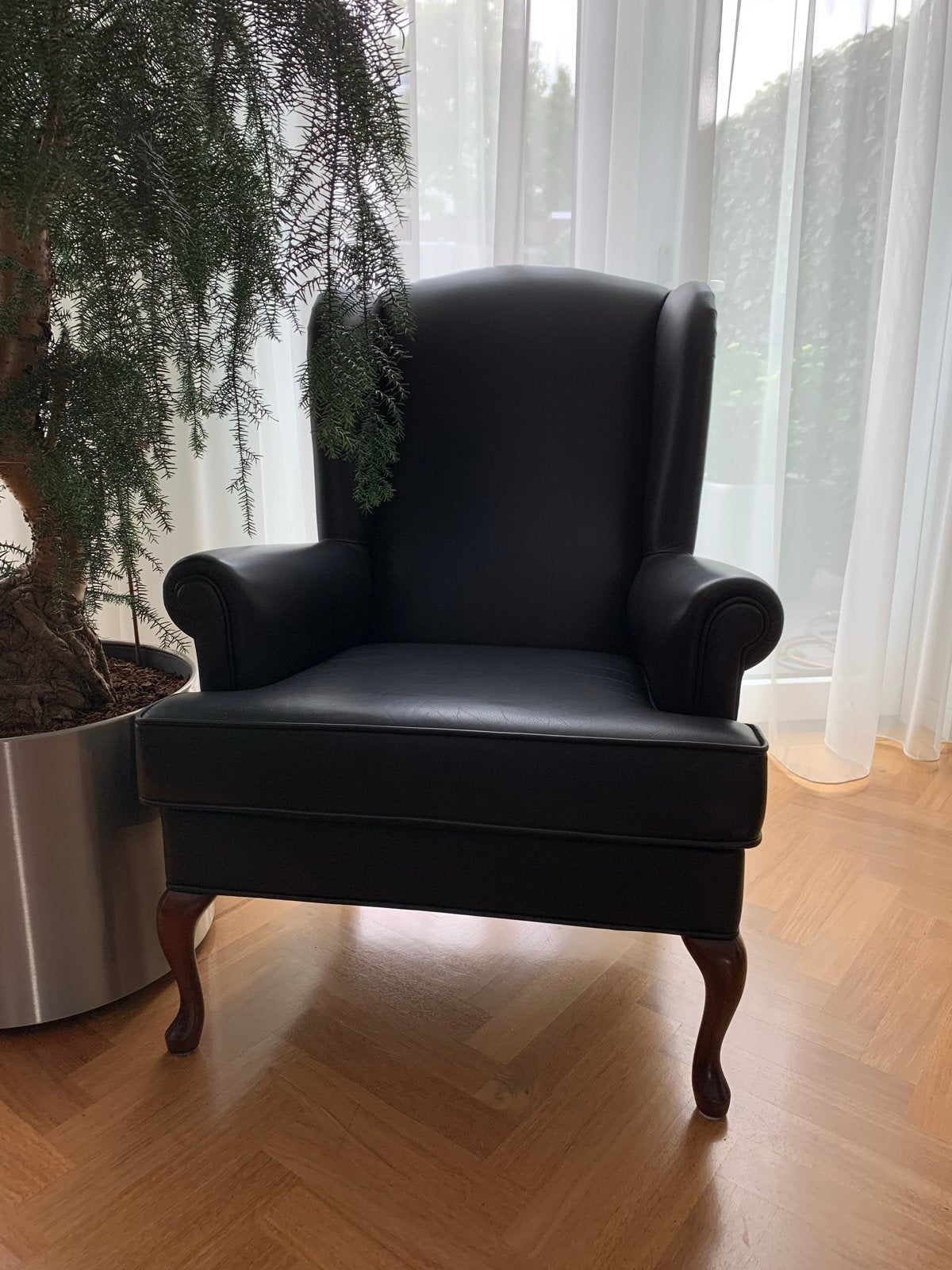 Prachtige Koekoek leren oorfauteuil – zwart, Huis en Inrichting, Ophalen, Gebruikt, Leer, 75 tot 100 cm
